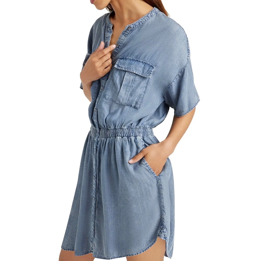 Splendid Collection Lyocell Denim Shirt Dress Blue Short Sleeve Mini Medium